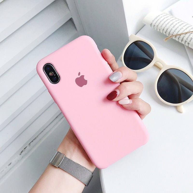 Ốp chống bẩn iphone màu hồng loại xịn lót nhung hở đế logo táo khắc nổi - Dành cho iphone 6/6 7/8/x/xs/xs max/11/ 11 pro