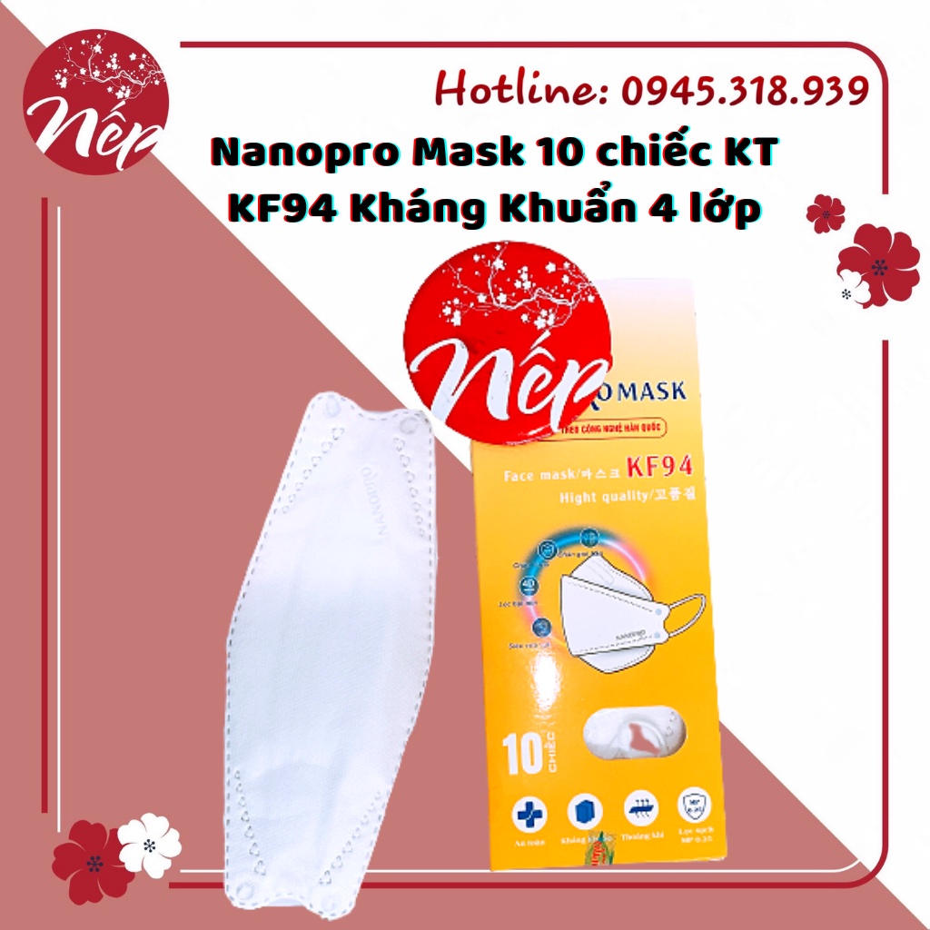 Khẩu Trang Nanopro Mask 10 chiếc KF94 Kháng Khuẩn 4 lớp Cao Cấp Không Thấm Nuớc