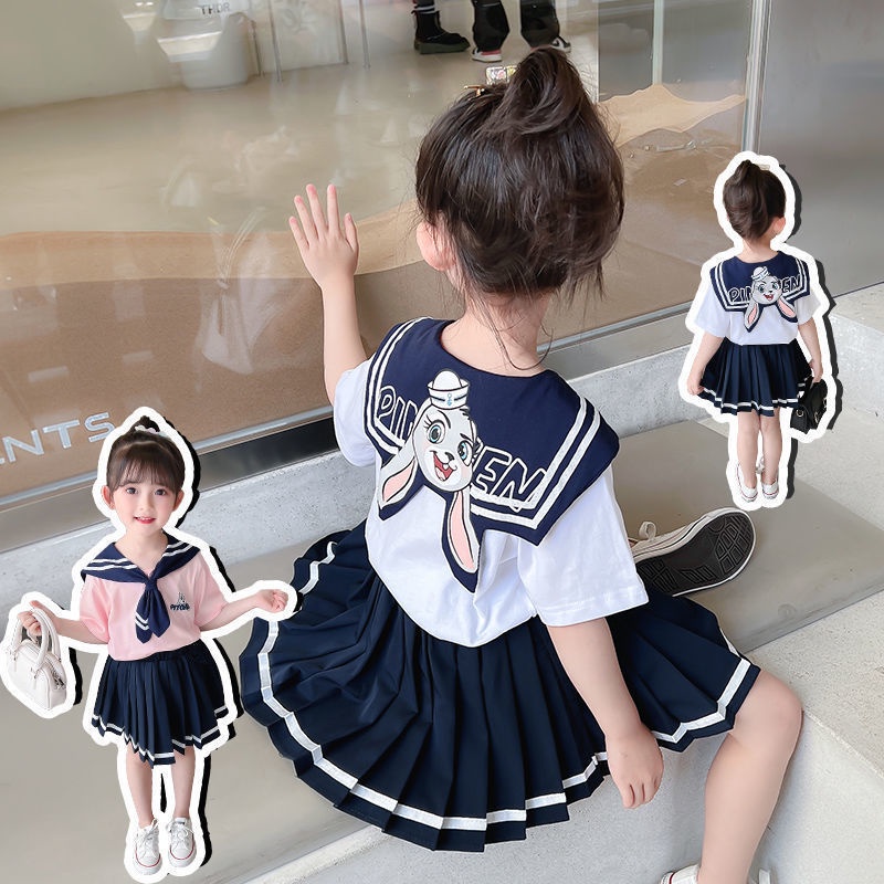 Set Áo Thun Tay Ngắn + Chân Váy Thiết Kế Mới Thời Trang Mùa Hè 2023 Theo Phong Cách Hàn Quốc Cho Bé Gái