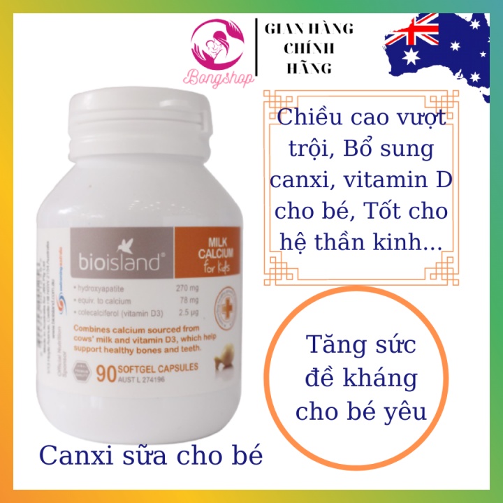 [Cam kết Hàng Auth] Canxi sữa Bioisland Milk Calcium, Úc (90 viên) bổ sung canxi phát triển xương và răng cho bé