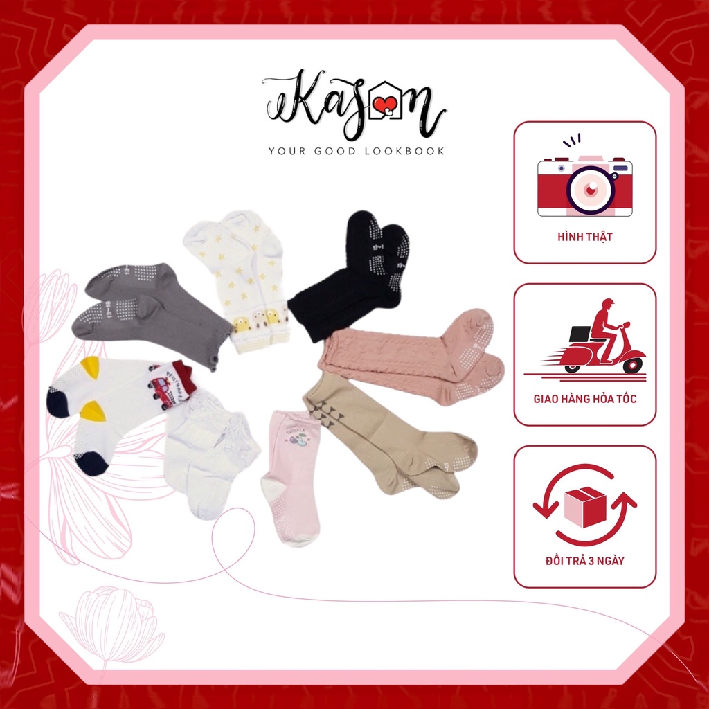 Set 4 đôi vớ trẻ em cổ cao họa tiết ngẫu nhiên