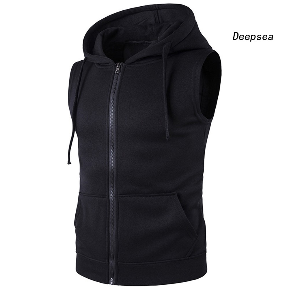 Áo khoác Hoodie sát nách màu trơn phối túi thời trang cho nam dp5