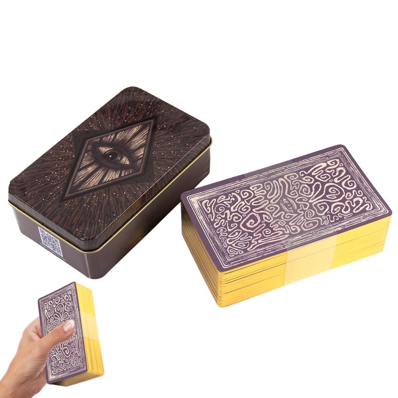 Bài Tarot/Lenormand/Oracle kèm hộp thiếc - Lá bài có cạnh được mạ màu vàng bạc