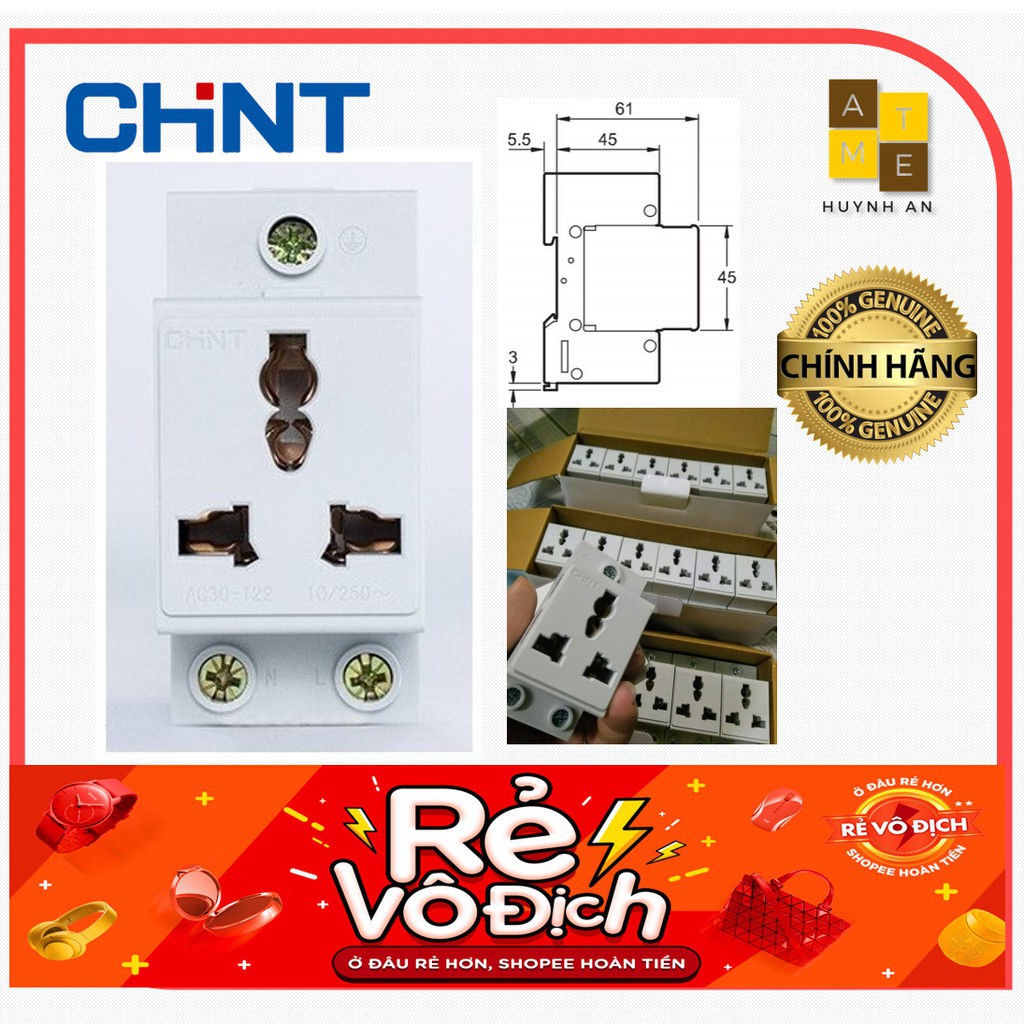 Ổ cắm 3 chấu cài thanh DIN Rail tủ điện, AC30-124 - Hãng CHINT