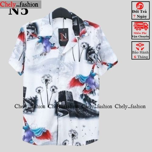 Áo sơ mi tay ngắn họa tiết nam nữ form rộng, sơ mi cộc tay unisex Hàn Quốc, chất vải lụa dãn Chely_fashion