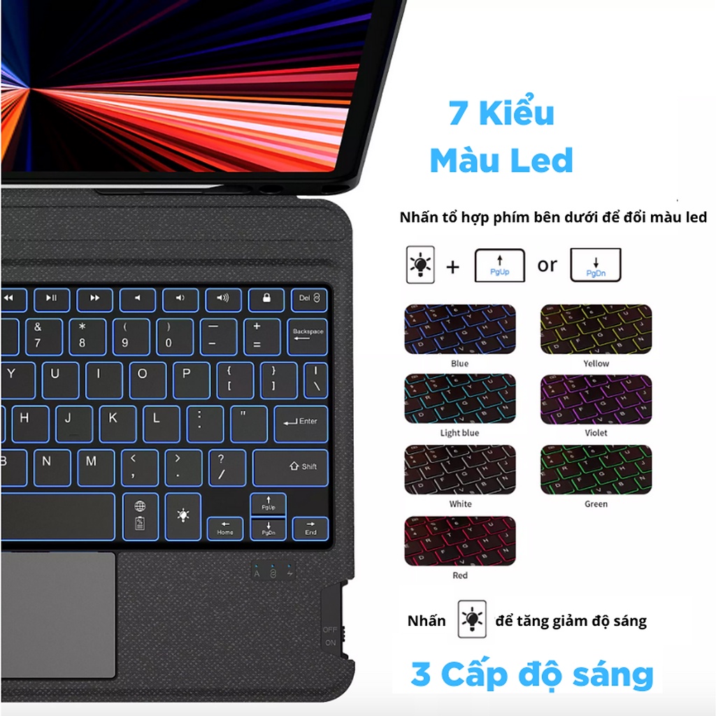 BaoDa Bàn Phím Dành Cho iPad Gen 9 Bluetooth Có Đèn Led Phím, Trackpad Mượt, Có Thể Tháo Rời Bàn Phím WIWU Mag Touch