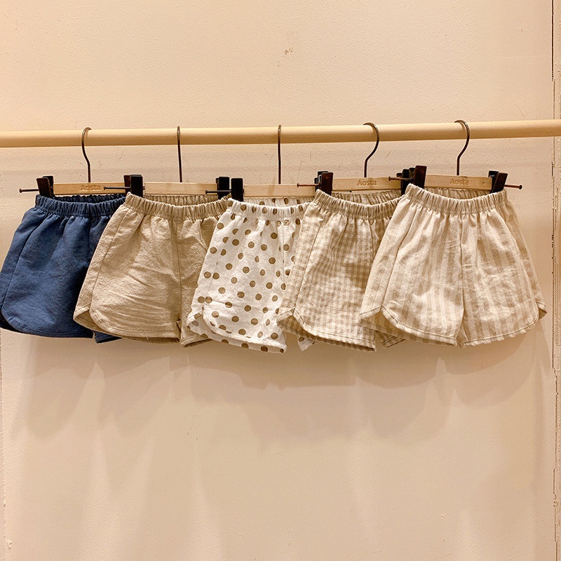 Quần Short Cotton Lanh Họa Tiết Kẻ Sọc Thời Trang Mùa Hè Hàn Quốc Cho Bé