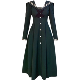 Váy nữ chất lượng cao Pháp cổ điển Preppy dài tay màu xanh lá cây LQ162229