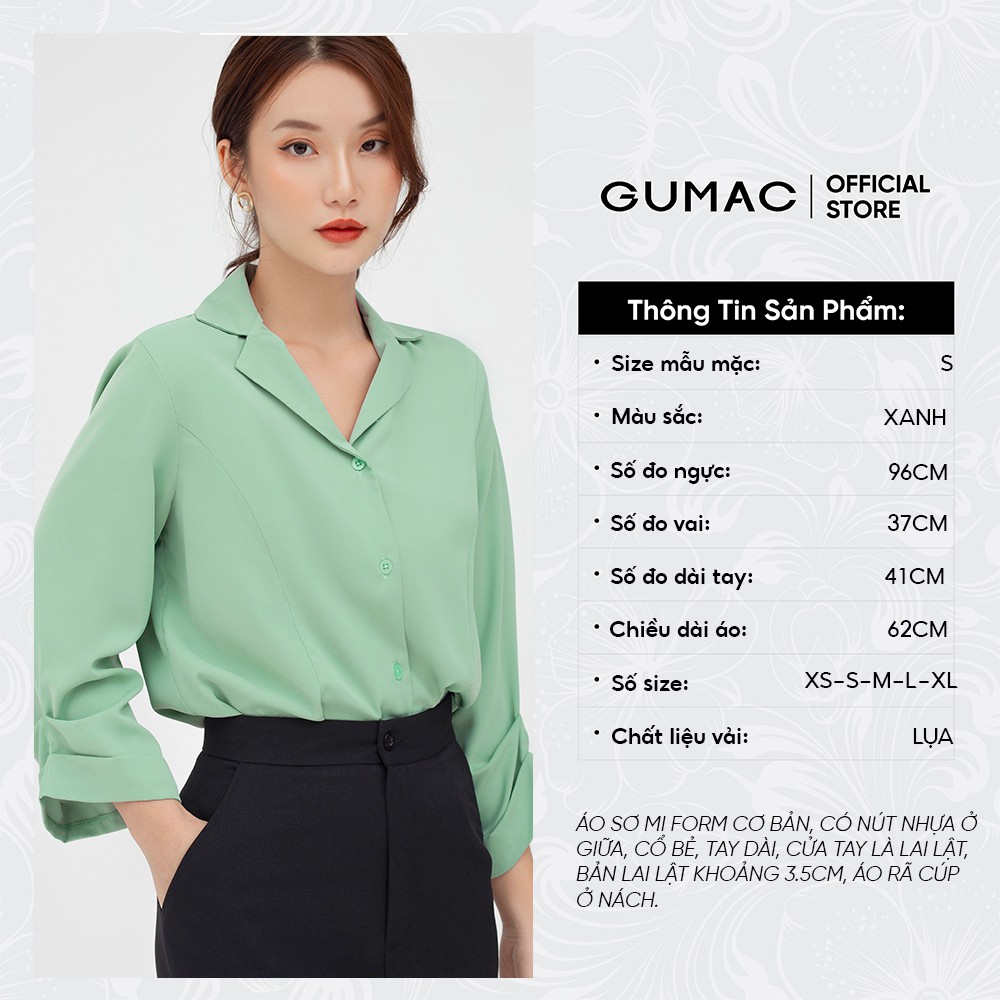 [Mã WABRGM11 giảm 10% đơn 250K] Áo sơ mi cổ ve GUMAC vải lụa cao cấp màu xanh AB531 | BigBuy360 - bigbuy360.vn