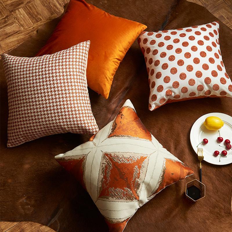 Light Extravagant Love Horse Orange Sofa Pillow Cases Cushion Luxury Orange Houndstooth Bedside Living Room Internet Celebrity Pillow Back Cushion