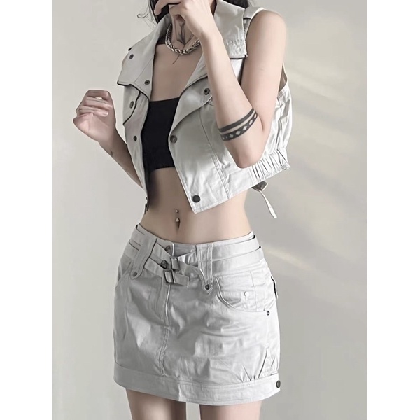 SET ÁO CROTOP CHÂN VÁY Spice Girls Retro Futuristic Jacket Vest THẤP ĐỘC LẠ. CÓ FEEDBACK SIÊU XỊN.