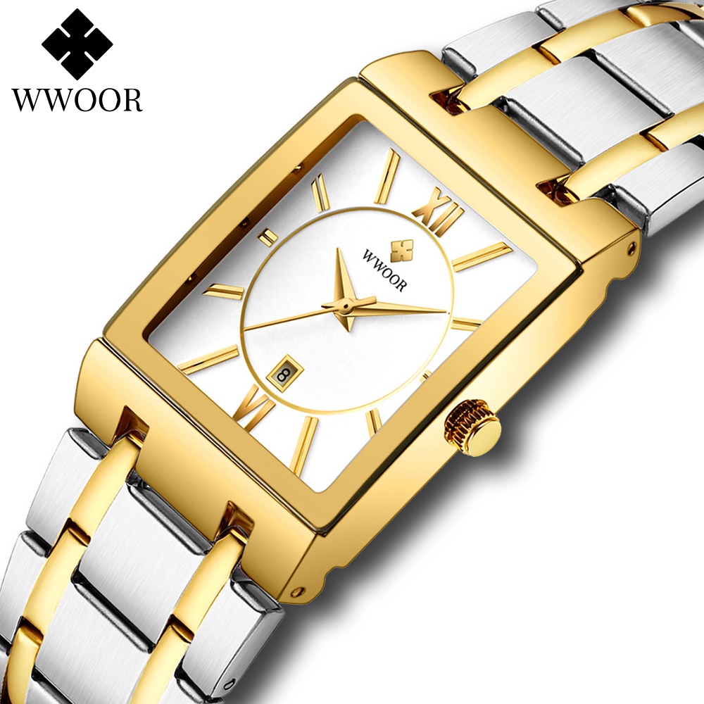 Đồng Hồ Quartz WWOOR Chất Liệu Thép Không Gỉ Mạ Vàng 8858