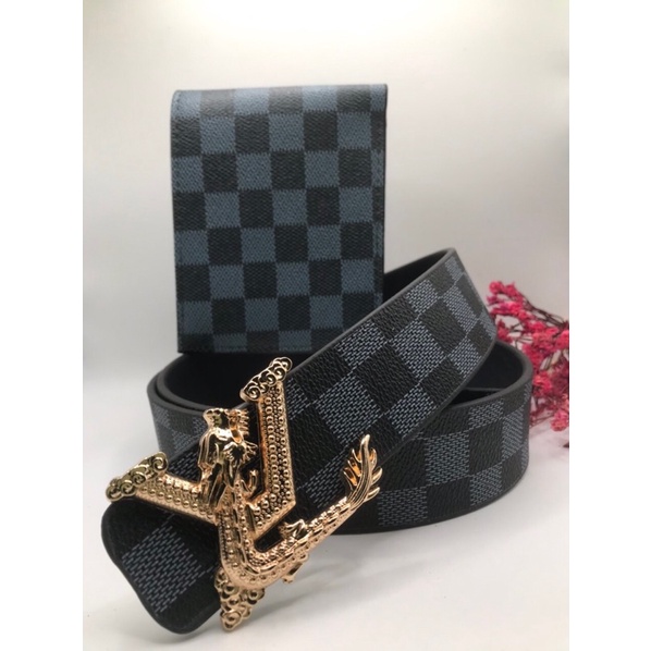 COMBO bộ caro đen ròng - thắt lưng và ví - Dây nịt da và bóp da cao cấp new 2022 ( hàng HOTTREN )