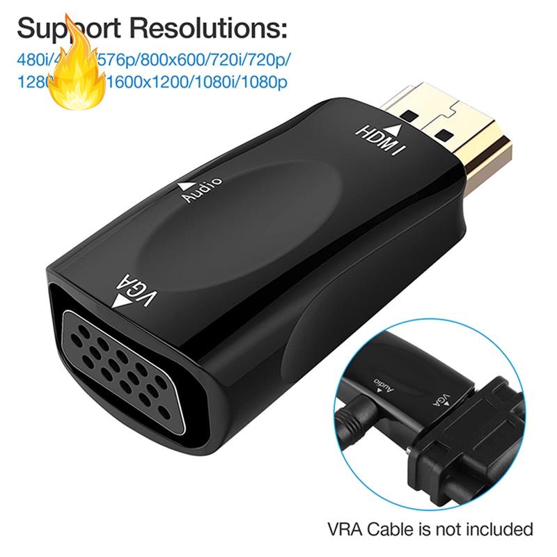 Đầu Chuyển Đổi 1080P HDMI Sang VGA 3.5mm Đen