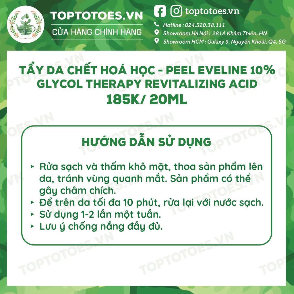 Tẩy da chết hoá học Eveline Glycol Therapy 10% Revitalizing Acid Peel cho da láng mịn, đều màu, căng bóng, ngừa mụn