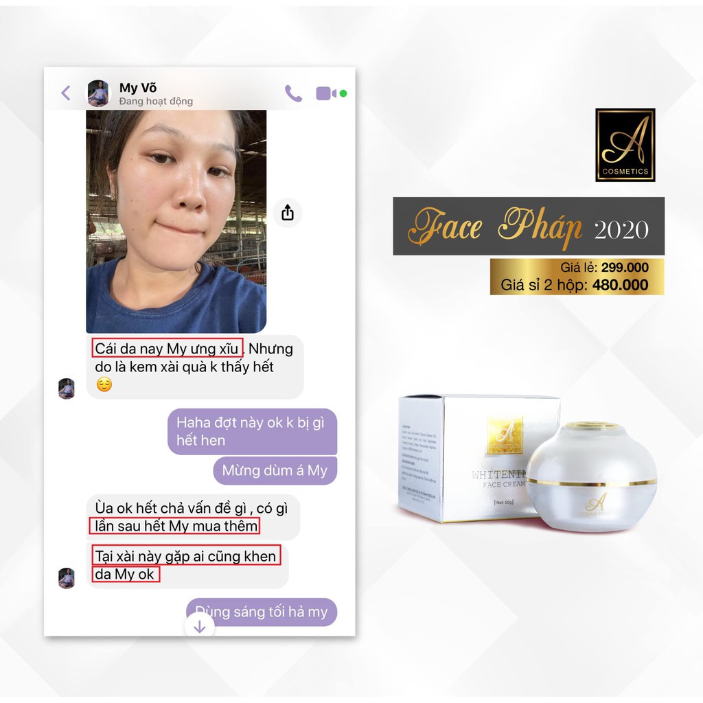 Kem Face Pháp 2020 Acosmetics Phương Anh Chính Hãng - Cải Thiện Mụn - Nám - Tàn Nhang - Cung Cấp Collagen Dưỡng Trắng Da