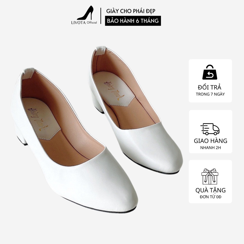 Giày Cao Gót Mũi Nhọn Đế Vuông Nữ 3 Phân Công Sở Giày Búp Bê LIVOTA G2