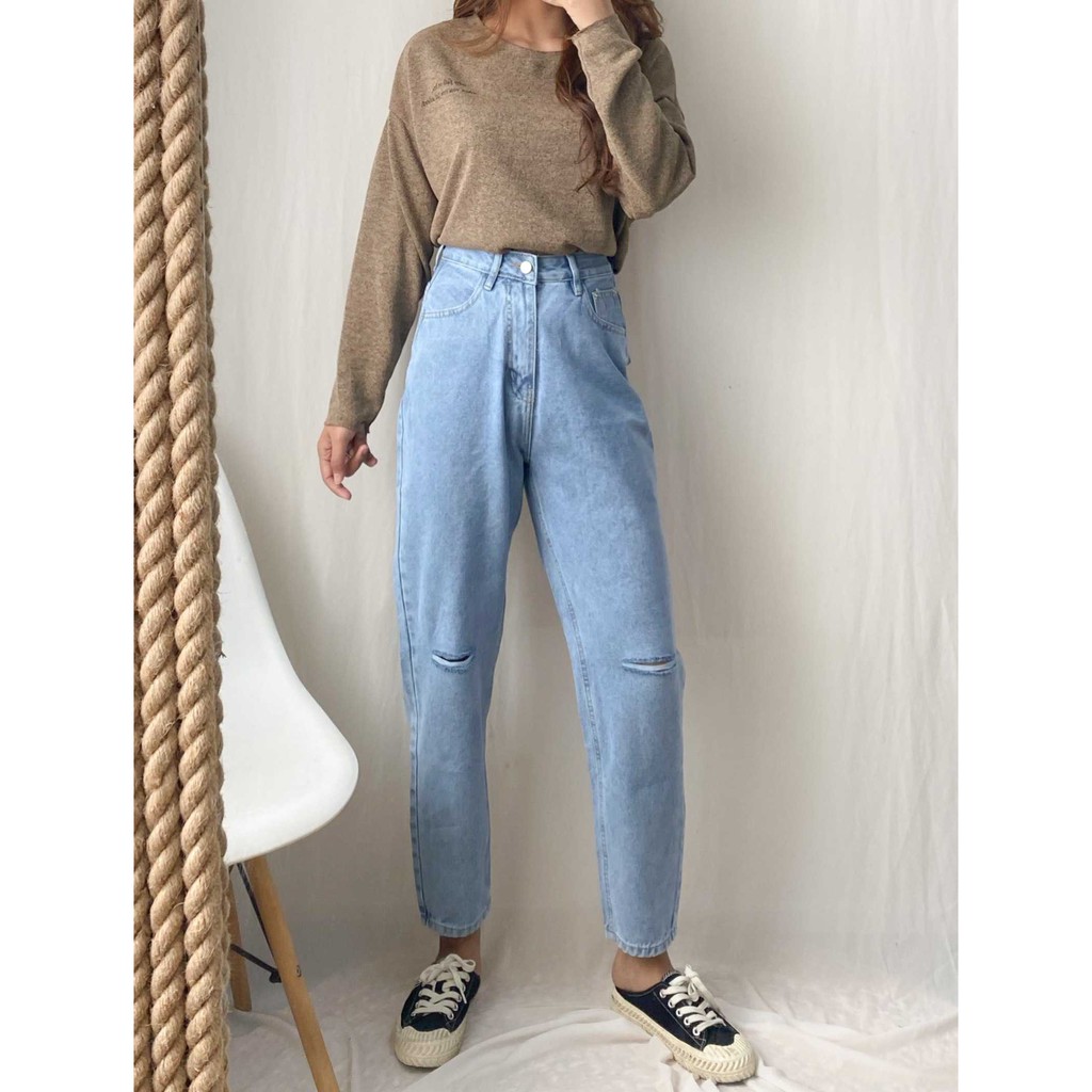 Quần jean baggy nữ VM STYLE rách gối (không co giãn) ulzzang thời trang 22QJB03AS1102 | BigBuy360 - bigbuy360.vn