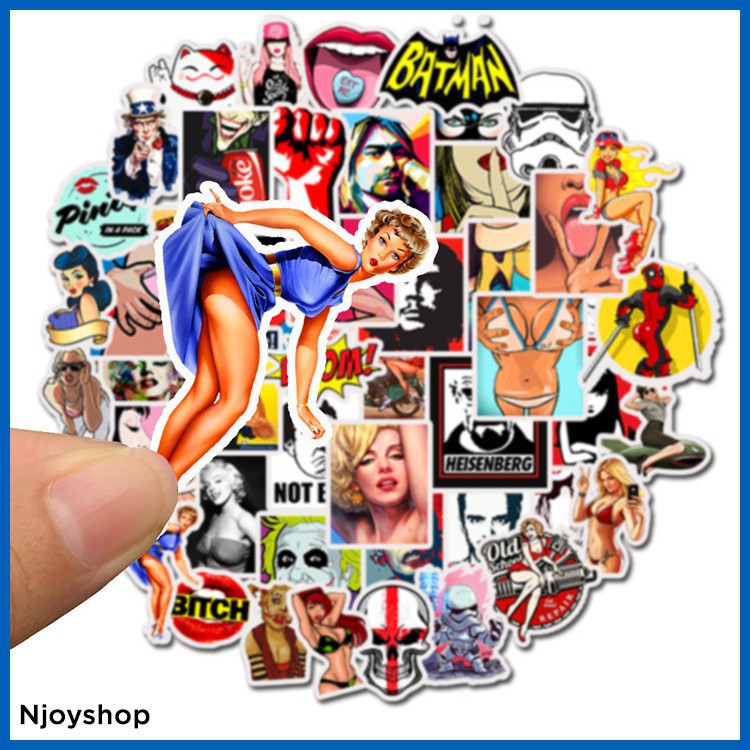 BỘ 50 MIẾNG STICKER PVC GRAFFITI SEXY GỢI CẢM  DÁN TƯỜNG DÁN LAPTOP MACBOOK DÁN ĐIỆN THOẠI