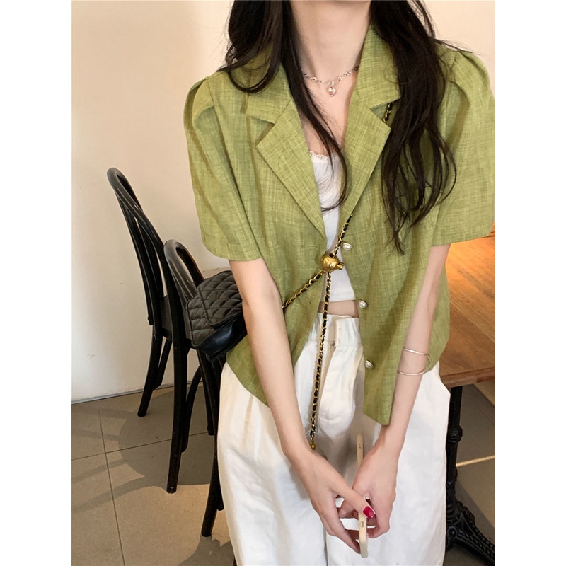 Áo Khoác Vest Ngắn Tay Màu Trơn Thời Trang Nữ retro