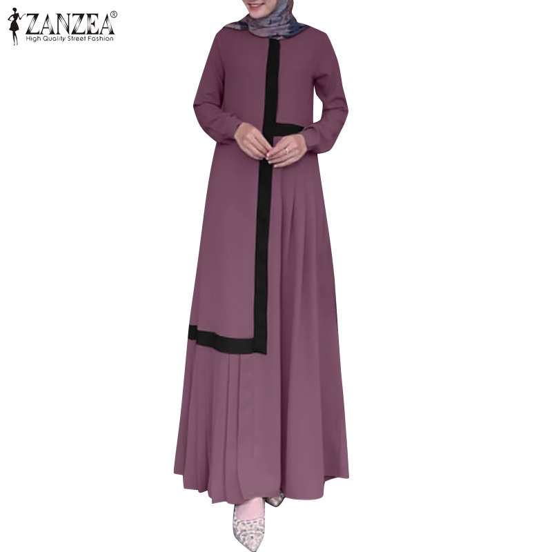 Đầm maxi  ZANZEA tay dài màu trơn phong cách vintage cho phụ nữ Hồi giáo