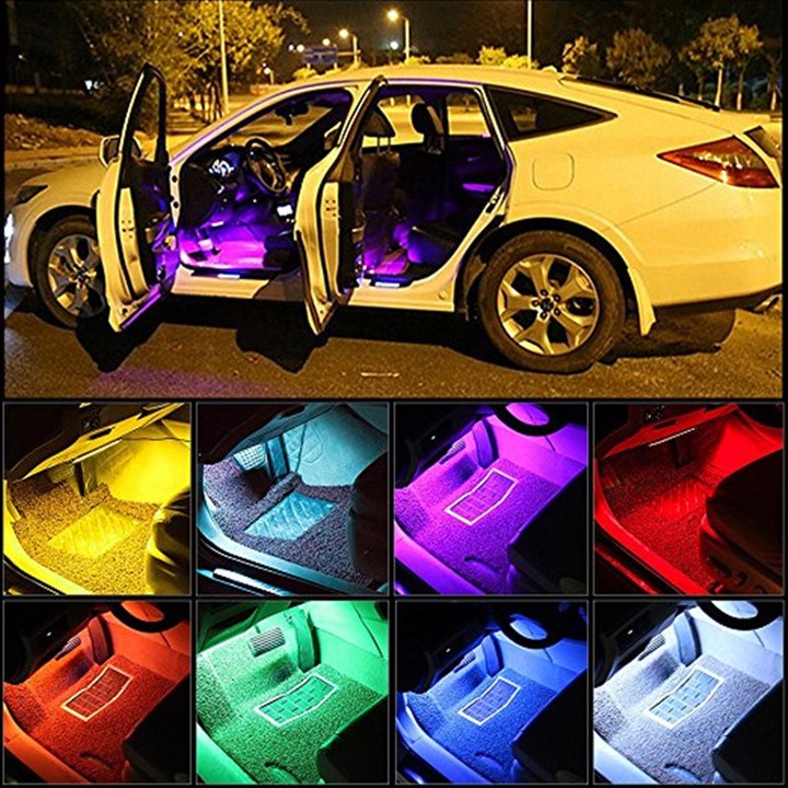 Bộ đèn LED 4 thanh các màu cao cấp đặt gầm xe hơi, ô tô RGB-5050 7 chế độ màu sắc (HÀNG LOẠI 1)