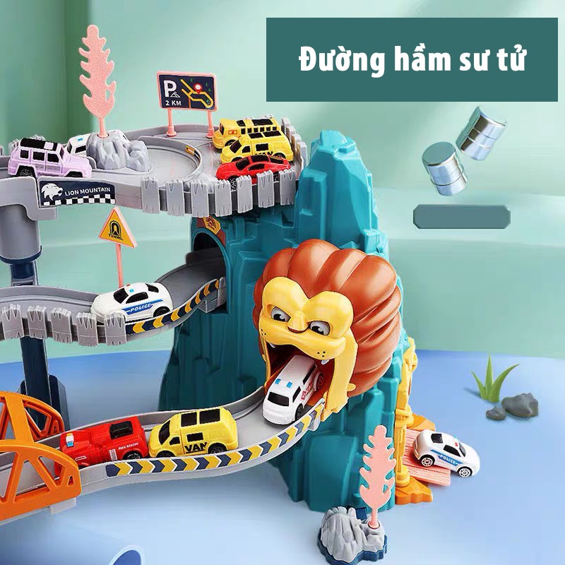 Đường hầm sư tử siêu tốc có tặng kèm 4 xe ô tô cho bé
