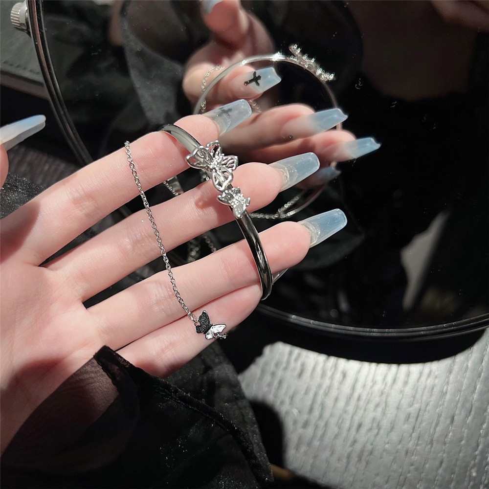 Vòng Tay Hai Lớp Bằng Kim Loại Hình Bướm ĐơnYanqueens  Giản Thời   Trang Cho Nữ