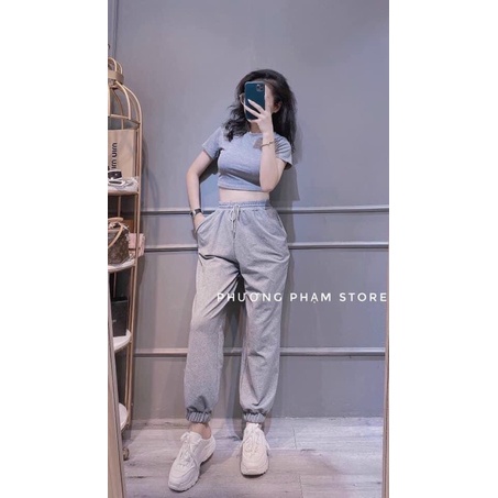Sét áo thể thao có khoá kéo kèm quần rút dây thời trang cá tính