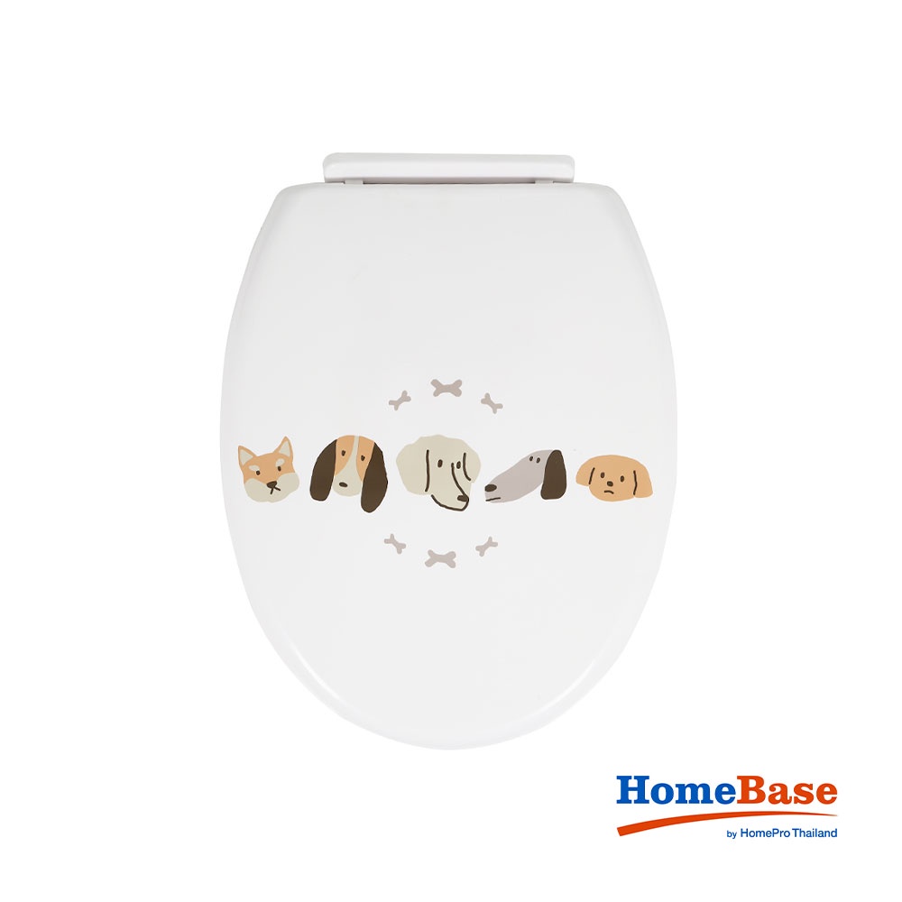 HomeBase MOYA Nắp bồn cầu hoa văn con chó bằng nhựa PP Thái Lan W36.5 x H46.5 x D3 cm màu trắng