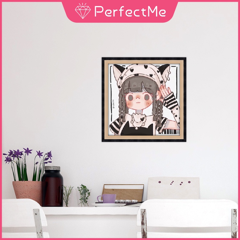 Bộ tranh đính đá 5D họa tiết hoạt hình cô gái dễ thương độc đáo kích thước 30x30