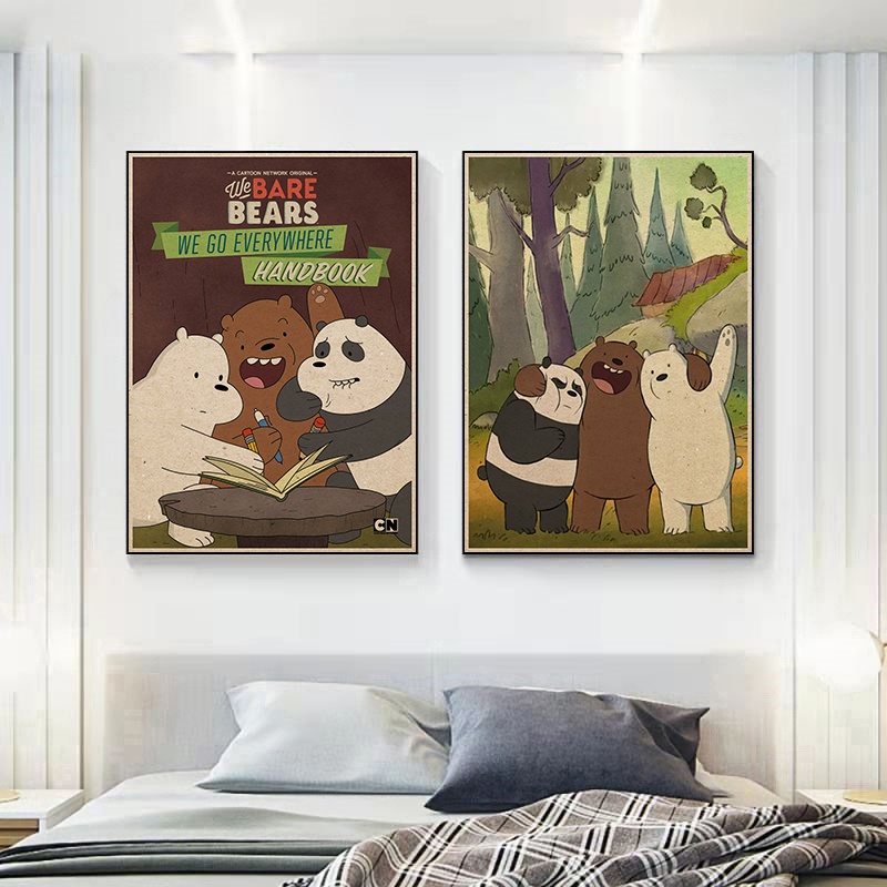 Áp Phích Trang Trí Phòng Khách / Quán bar Hình we bare bears Chất Lượng Cao