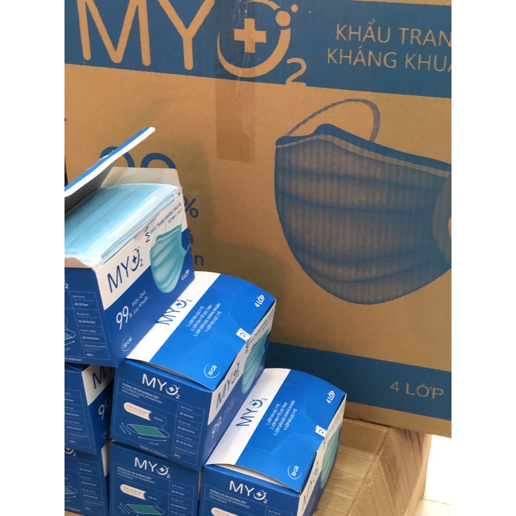 Hộp 50 Khẩu Trang Y Tế 4 Lớp MyO2 Kháng Khuẩn Than Hoạt Tính Màu Xanh