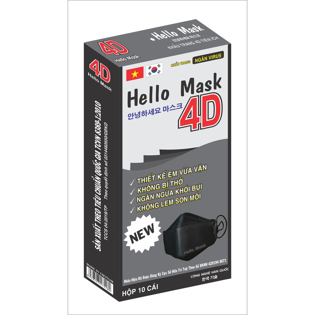 Hộp khẩu trang 4D kháng khuẩn Hello Mask Hộp 10 cái