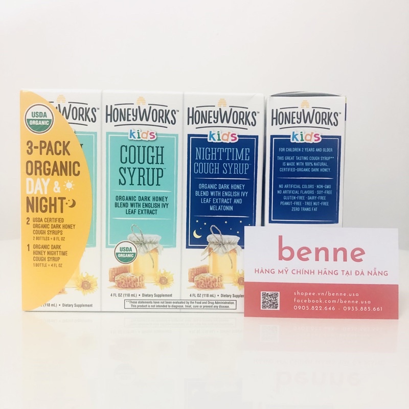[Hàng Mỹ] Set 3 chai Siro Zarbee’s / Honeyworks Kids Organic Cough Syrup Day & Night (2 Ngày+1 Đêm) Mỹ