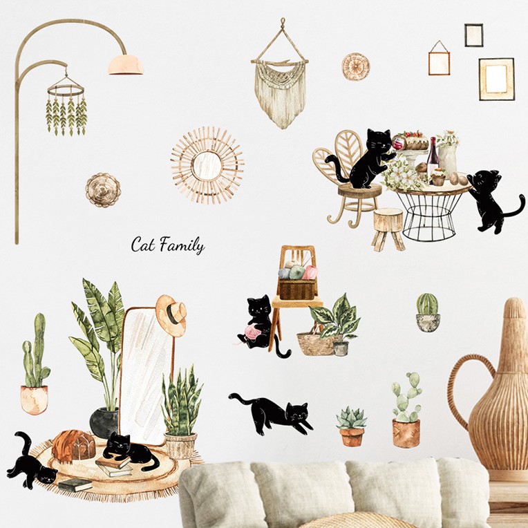 Decal dán tường trang trí - CAT FAMILY TINH NGHỊCH