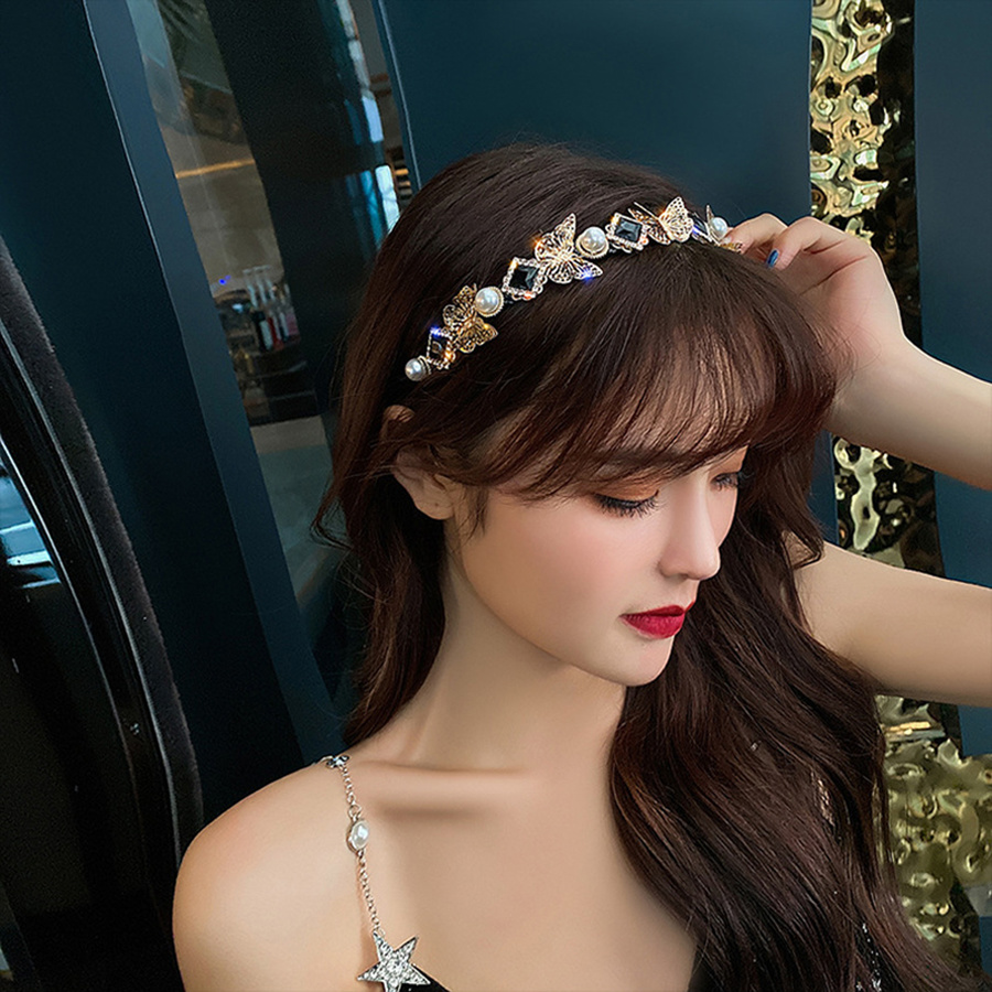 Băng Đô Cài Tóc Hình Bướm Đính Ngọc Trai Nhân Tạo Thời Trang