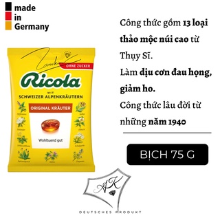 Kẹo ngậm ho thảo mộc Ricola, gói 75g, giảm ho, giảm khàn giọng