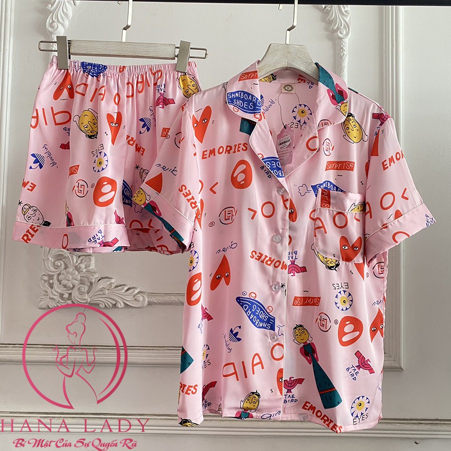 Đồ ngủ, đồ bộ nữ pijama lụa tay ngắn quần dài họa tiết cao cấp PJ322