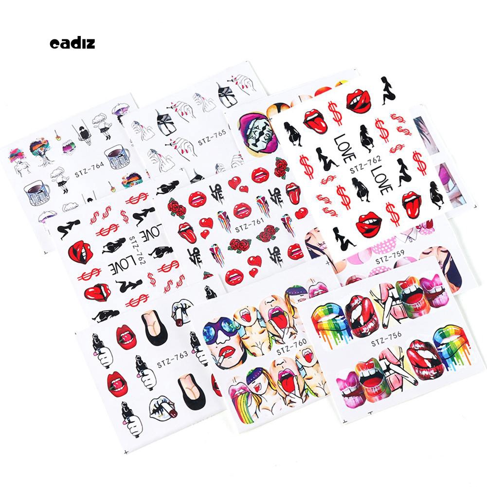 [Hàng mới về] Set 9 tờ hình dán trang trí móng tay họa tiết cá tính gợi cảm