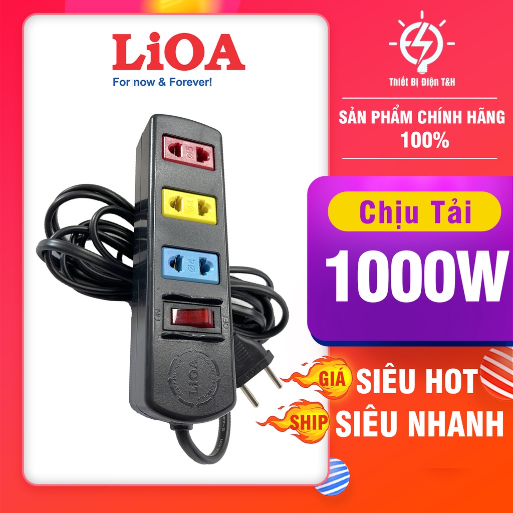 Ổ cắm điện LIOA 3 ổ cắm, 1 công tắc, chịu tải 1000W, dây dài 3M, 5M, 3TS32 - 3TS52 - Thiết Bị Điện T&amp;H