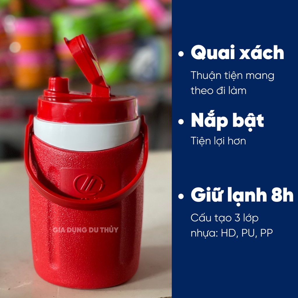 Bình đá giữ nhiệt nắp bật Tý Liên, dung tích 1.2L - 2L - 3L -5L, giữ lạnh hơn 8 giờ, có quai xách không bị đọng sương