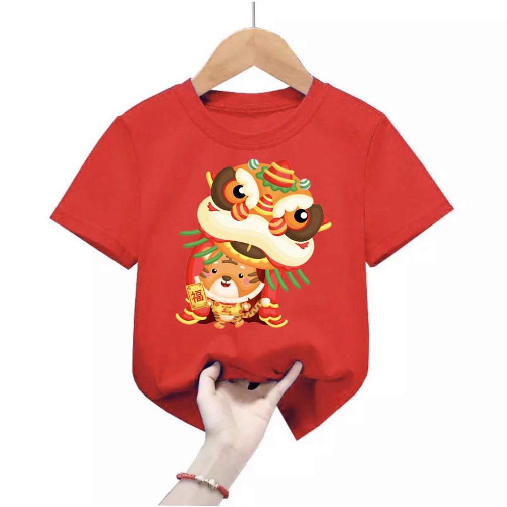 Flash sale Áo thun tết hình con hổ múa lân tết ,áo cho bé từ 6kg-30kg.AT06.