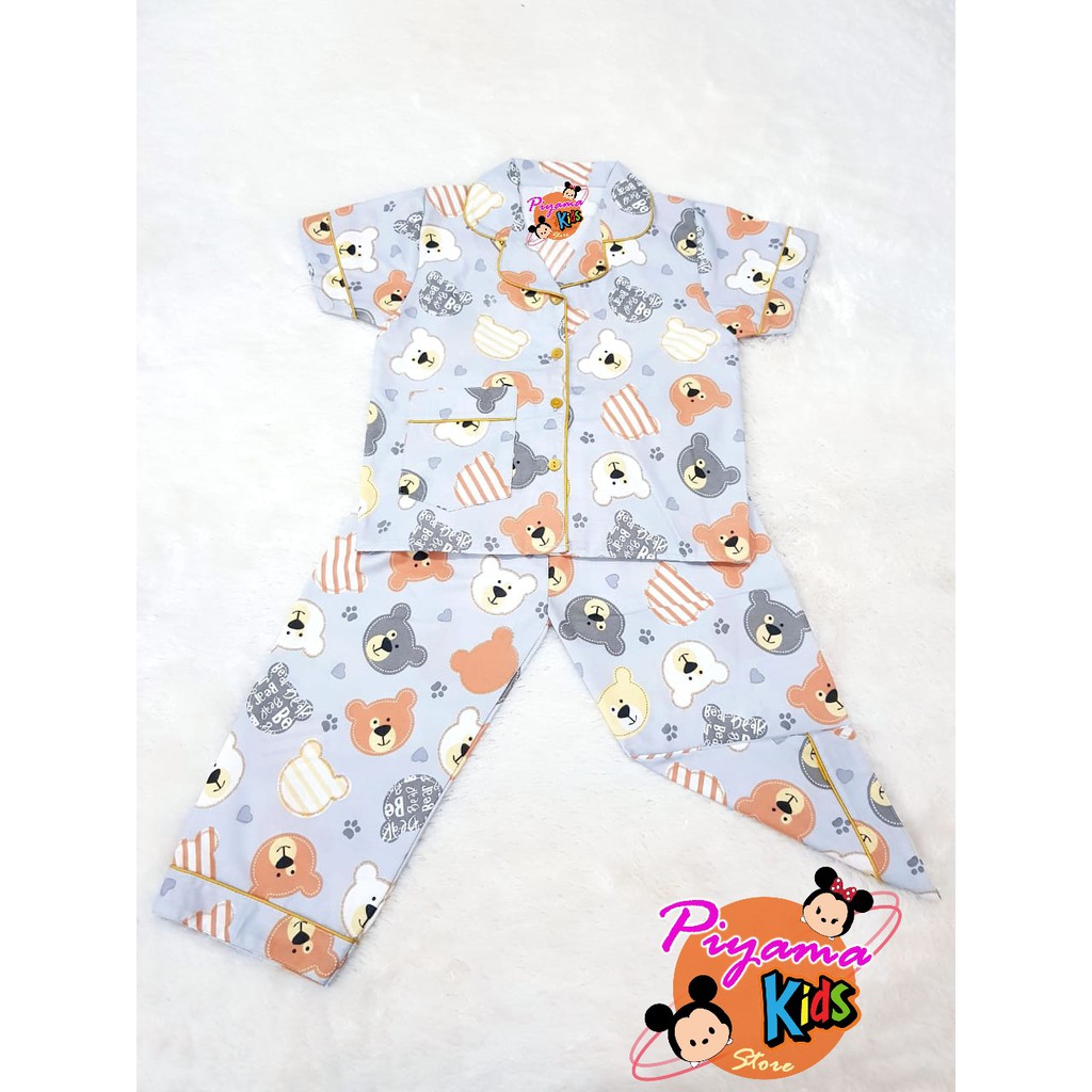 Bộ Đồ Ngủ Vải Cotton Có Cổ In Hình Gấu / Mèo Hello Kitty Đáng Yêu Cho Bé