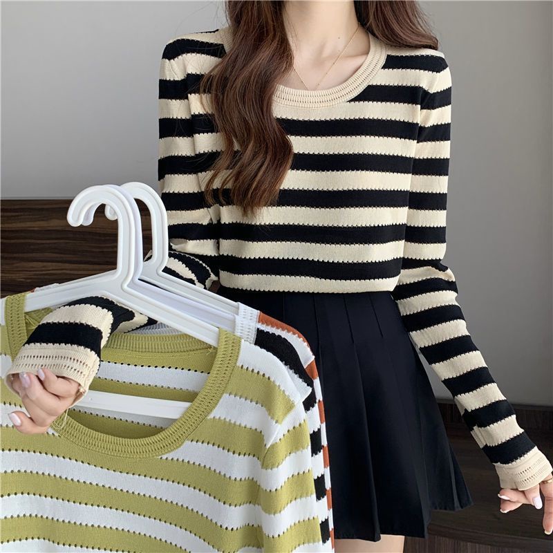 Áo Thun Tay Dài Họa Tiết Kẻ Ngang Hàn Quốc JL-TX-546