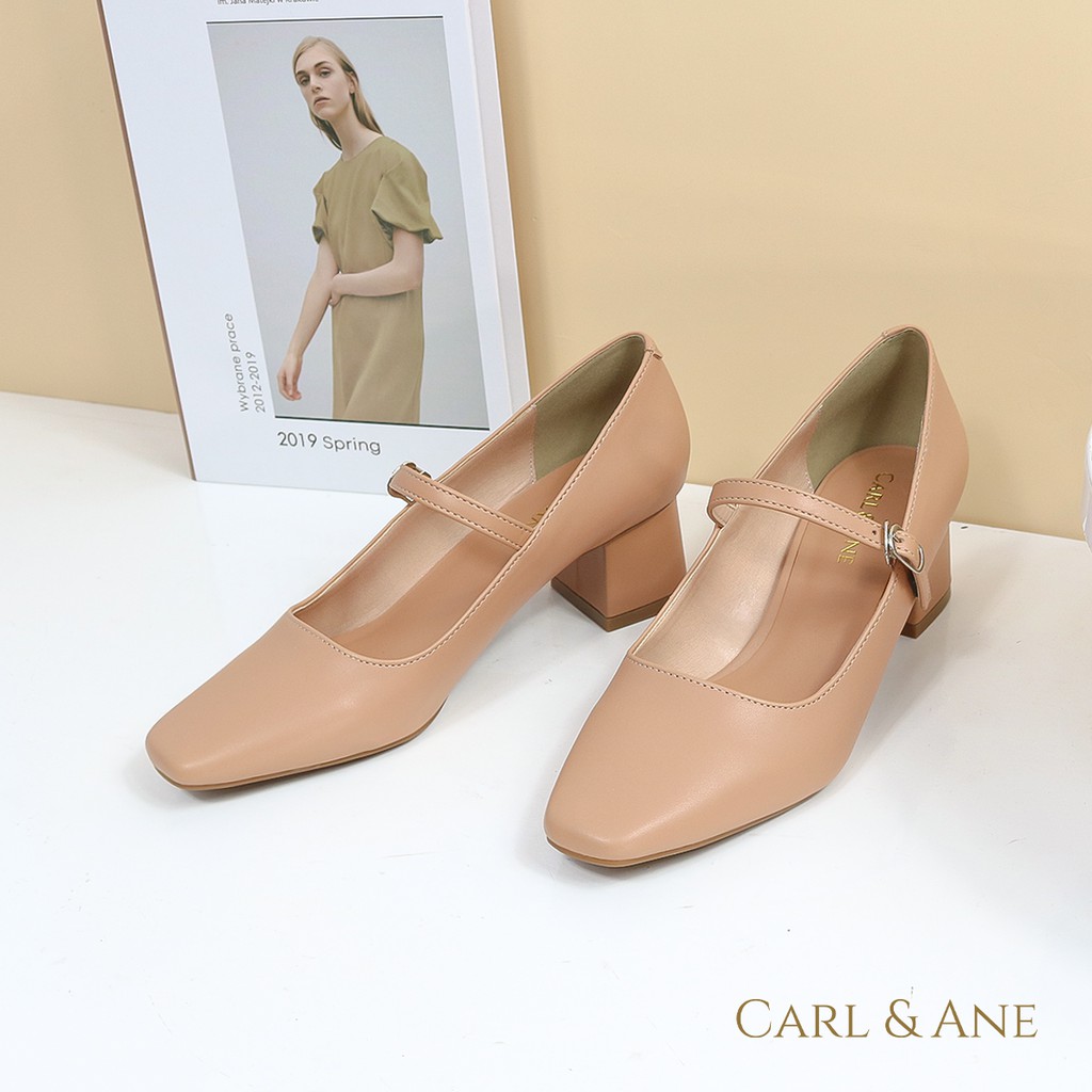 Carl & Ane - [Form lớn lùi 1 size] Giày cao gót thời trang nữ mũi vuông phối dây cao 5cm màu bò _ CP003 | BigBuy360 - bigbuy360.vn