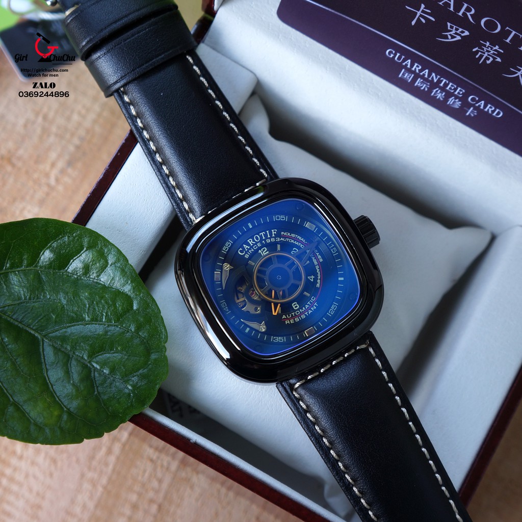 Đồng Hồ Nam Carotif cơ lộ máy cao cấp (style sevenfriday) mẫu màu đen