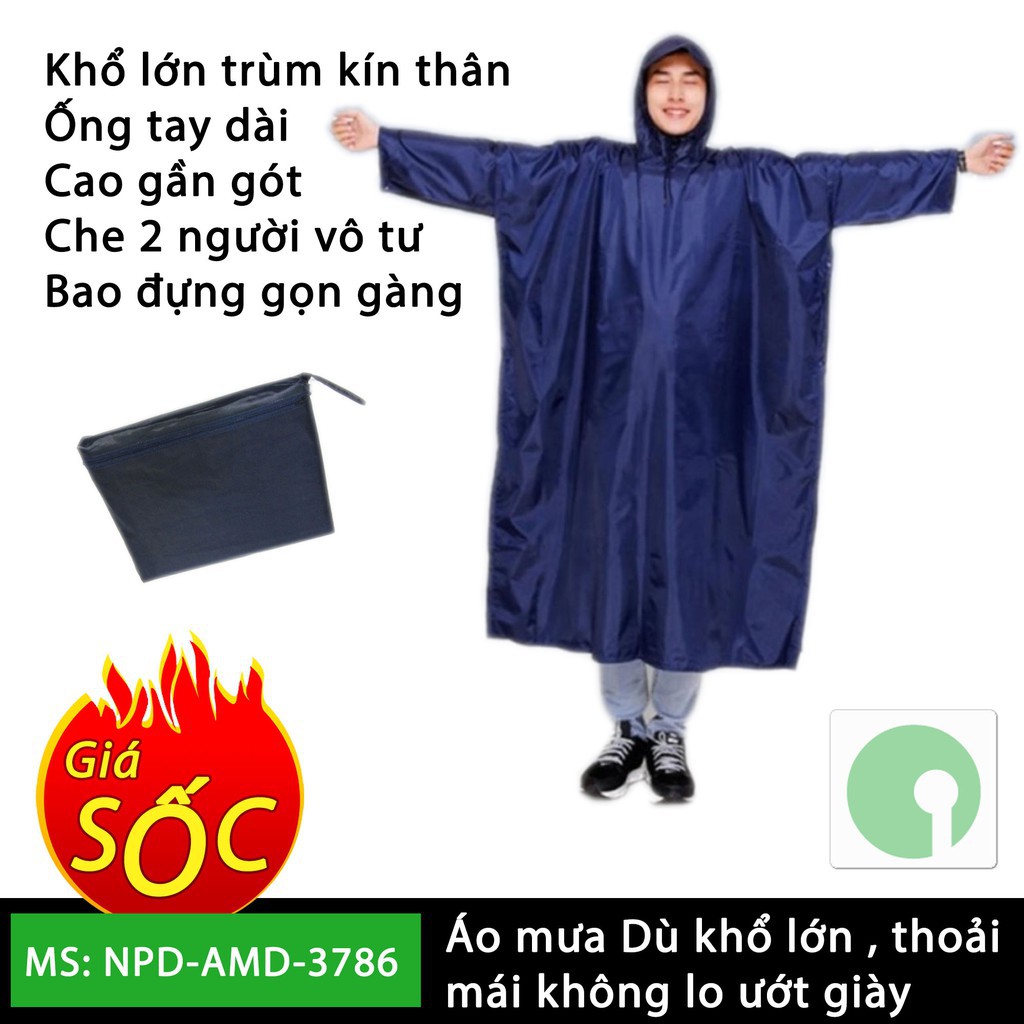 Áo mưa cánh dơi (xẻ tà) vải dù cao cấp loại lớn 1m4 - che kín 2 người mùa mưa - NPD-AMD-3786 (Nhiều màu)