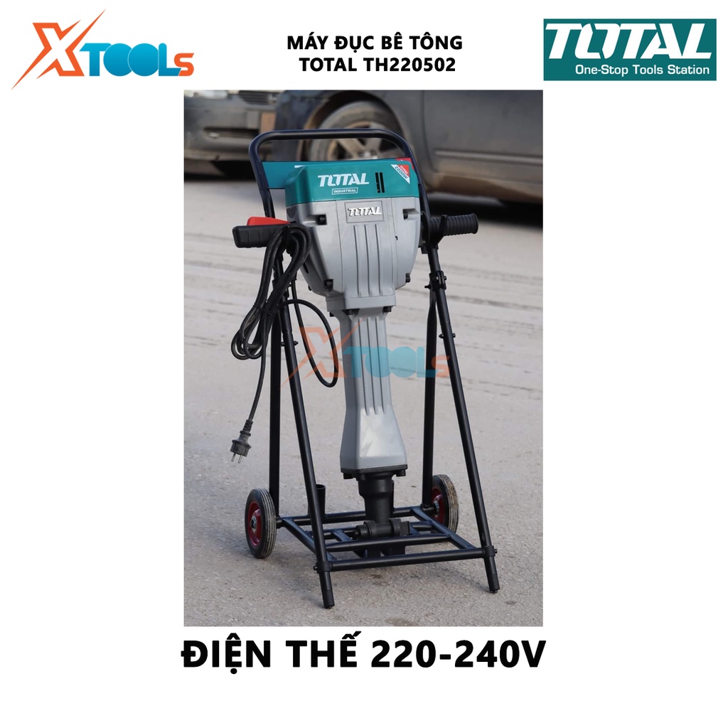 Máy đục bê tông Total TH220502 | máy khoan bê tông 2200W tặng kèm theo  2 mũi đục nhọn 30mm, lực va đập 75J - [XTOOLs]