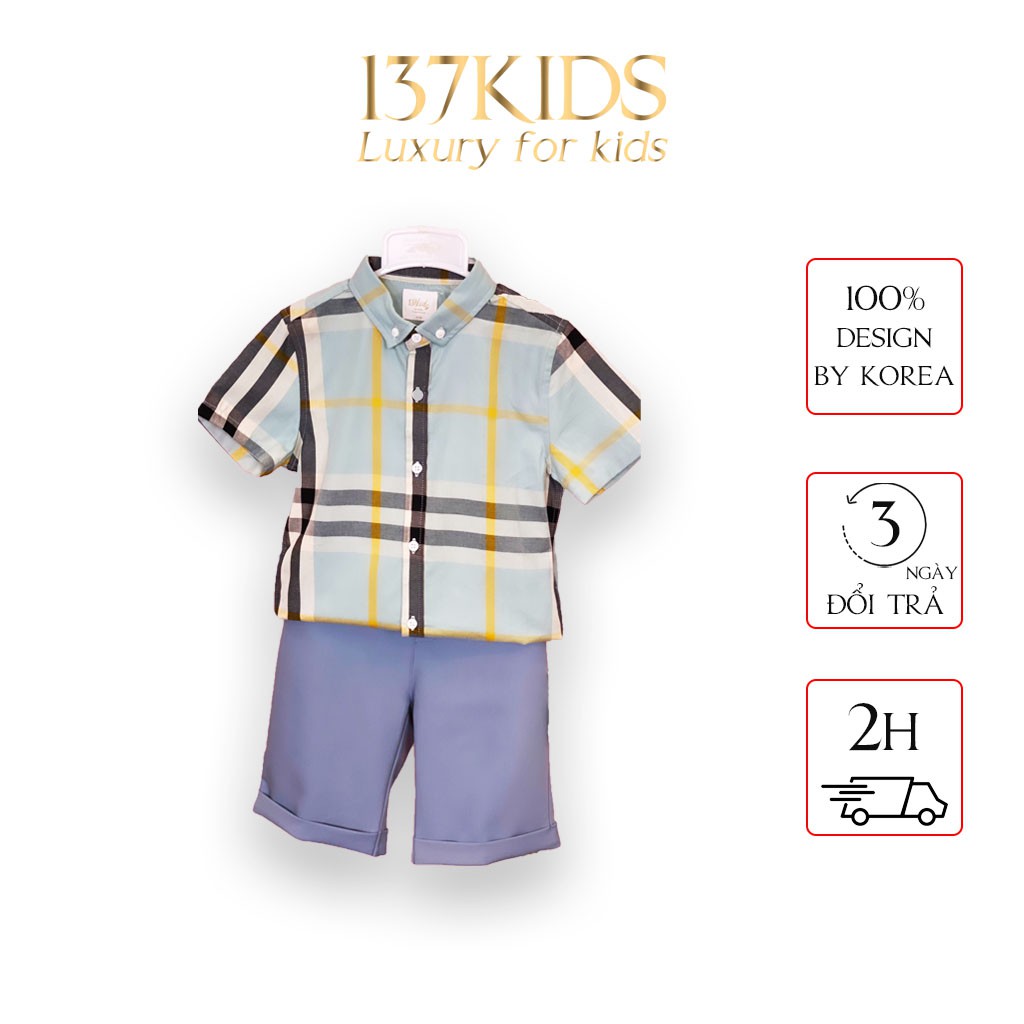 Áo sơ mi caro bé trai 137Kids thiết kế cao cấp